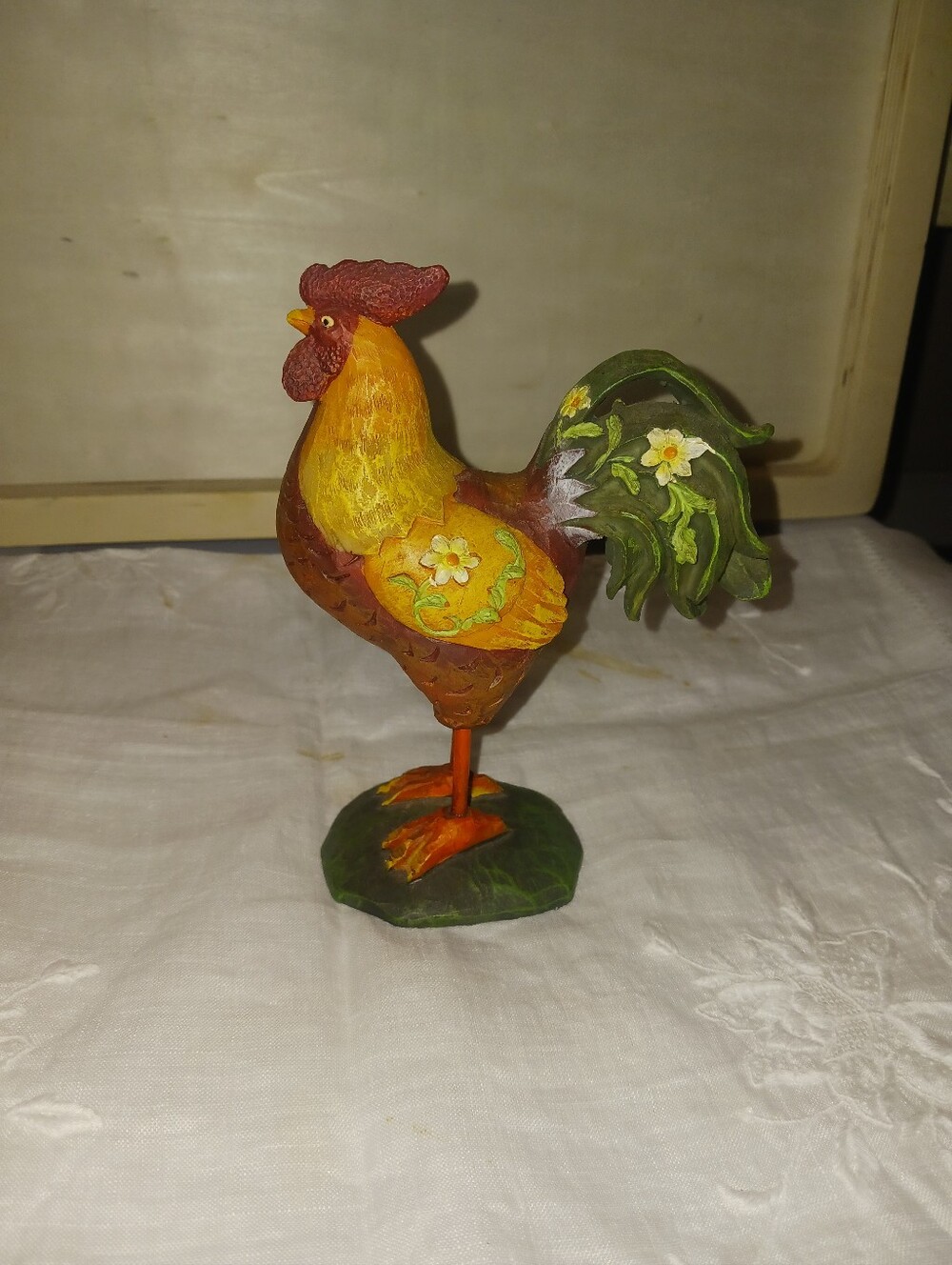 Decorative Yellow & Green Rooster Figurine - Home Art Accent